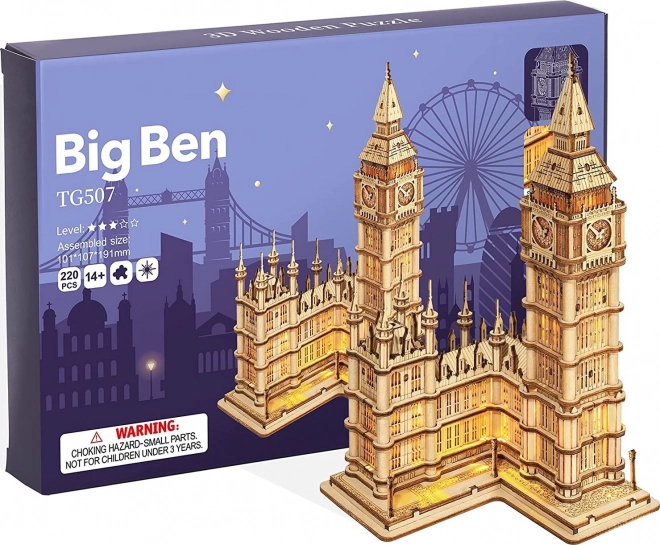 RoboCzas drewniane 3D puzzle wieża zegarowa Big Ben świecąca
