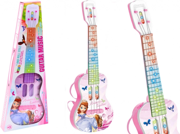 Elektryczna gitara z księżniczką dla dzieci światła melodie różowa
