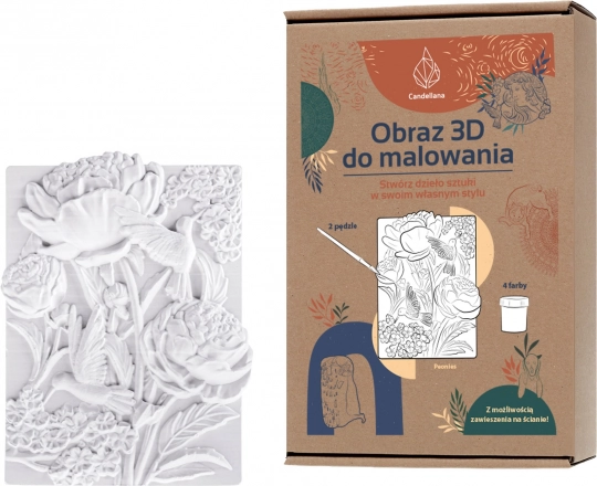 Candellana gipsowe 3D kolorowanki – kwiaty piwonii, zestaw z farbami i pędzlami