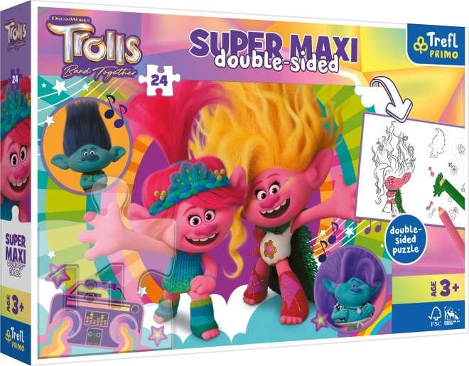 Dwustronne puzzle TREFL Trolle 3 Szczęśliwy trollowy dzień SUPER MAXI 24 elementy