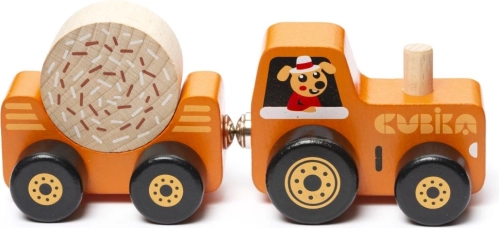 Cubika traktor z przyczepą – drewniana magnetyczna układanka, 3 części