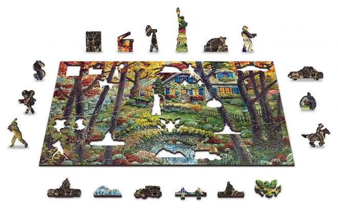 Drewniane puzzle domek w lesie 2w1