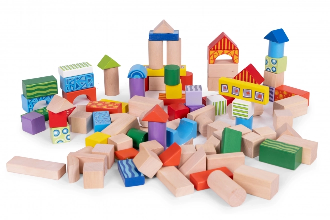 Drewniane Klocki Konstrukcyjne dla dzieci z pojemnikiem do sortowania ECOTOYS