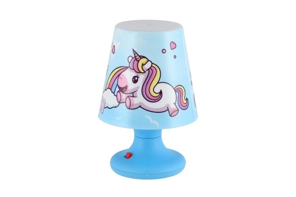 Mini lampka z jednorożcem na stół plastikowa 8,5x11cm na baterie 3 kolory