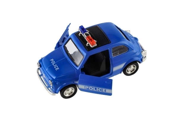Auto policyjne retro 11cm metal/plastik na napęd wsteczny na baterie ze światłem 4 rodzaje