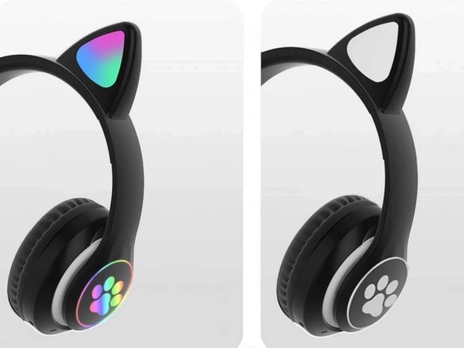 Bezprzewodowe słuchawki bluetooth radio fm mp3 kocie uszy led oświetlenie – czarne