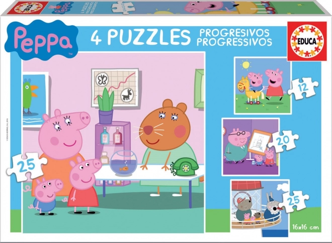 EDUCA Puzzle Świnka Peppa 4w1 (12,16,20,25 elementów)