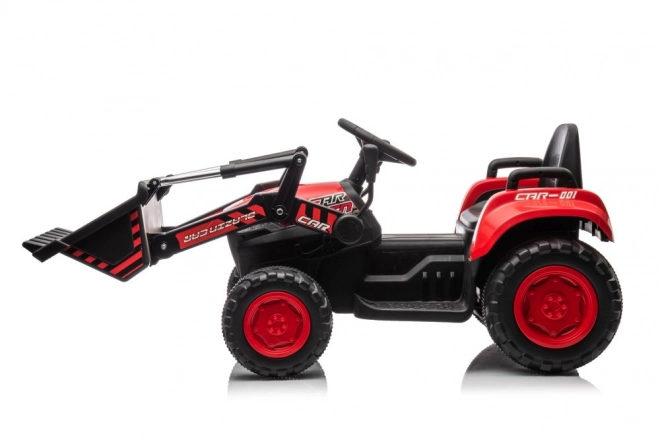 Dziecięcy czerwony traktor z ładowanym akumulatorem i łyżką