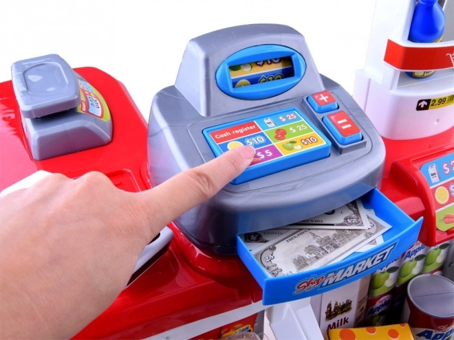 Dziecięcy supermarket z kasą i skanerem