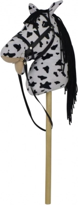 Pluszowy koń na kiju z dźwiękiem, 70 cm, biało‑czarny (appaloosa)