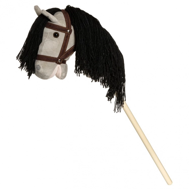 Koń na patyku szary z wodzami 80 cm
