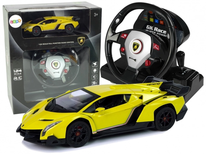 Zdalnie sterowany Lamborghini Veneno Żółty 2.4G zdalne sterowanie kierownicą Świetlne dźwięki