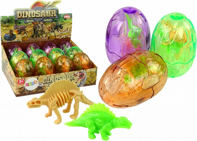 Duże przezroczyste jajko dinozaura z 2 figurkami, 9 cm