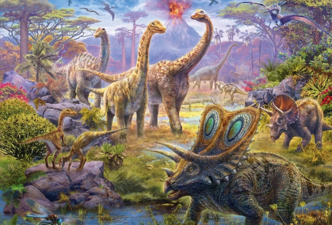 SCHMIDT Puzzle Dinozaury 4w1 w metalowej walizce (60,60,100,100 elementów)