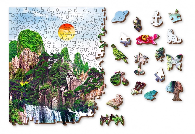Drewniane puzzle Wodospady w japońskim ogrodzie