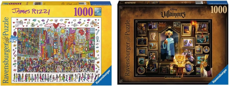 Ravensburger zestaw 2× puzzle 1000 elementów – DISNEY VILLAINOUS: Książę Jan i JAMES RIZZI: Times Square