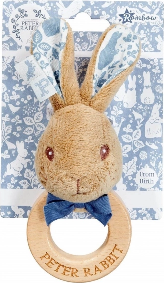 Grzechotka i gryzak króliczek Peter Rabbit z drewna i bawełny