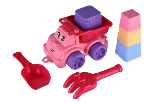 Zestaw do piasku 6 sztuk plastikowy samochód na wolnym biegu z dodatkami 2 kolory w siatce 16x13x21cm 12m+