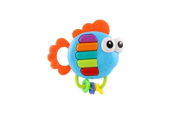 Grzechotka/zgryzak ryba pianinko plastik 14x14cm na baterie z dźwiękiem, światłem na kartce 3m+
