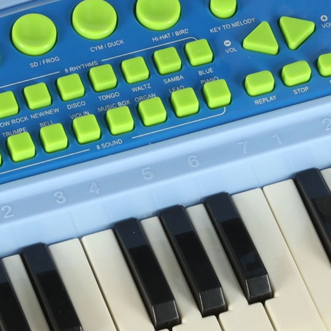 Interaktywny dziecięcy instrument klawiszowy z mikrofonem – niebieski