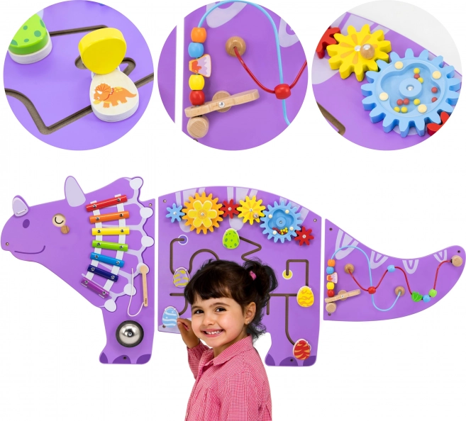 drewniana ścienna tablica sensoryczna triceratops