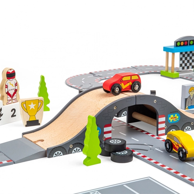 Bigjigs Rail Drewniana autostrada dzień wyścigu