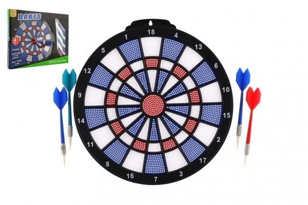 Tarcza z rzutkami 4 szt. plastik średnica 28cm w pudełku 39x31x3cm