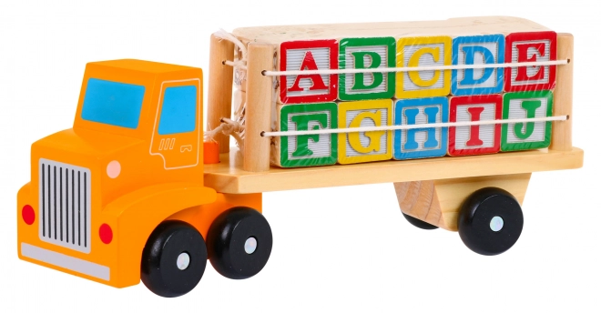Drewniana ciężarówka z przyczepą i klockami dla dzieci 2+ Edukacyjna zabawka + klocki z literami i cyframi