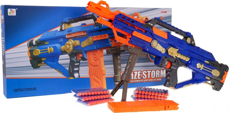 Mega karabin BLAZE STORM na piankowe naboje – niebieski, automatyczny blaster