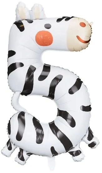 Foliowy balon urodzinowy numer 5 - Zebra 68 x 98 cm