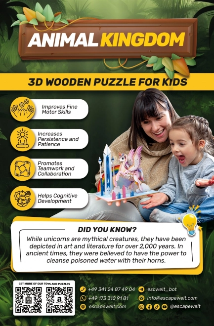 3D drewniane puzzle Jednorożec