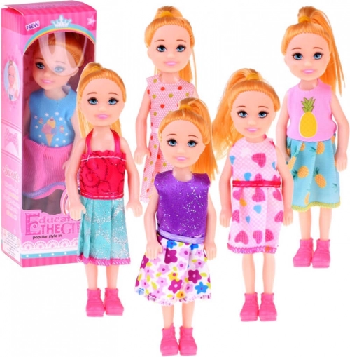Mini lalka 13 cm w kolorowej sukience