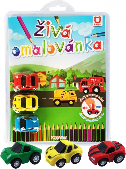 Żywa kolorowanka – wyścigowe auta, zestaw 3 autek z napędem typu pull-back