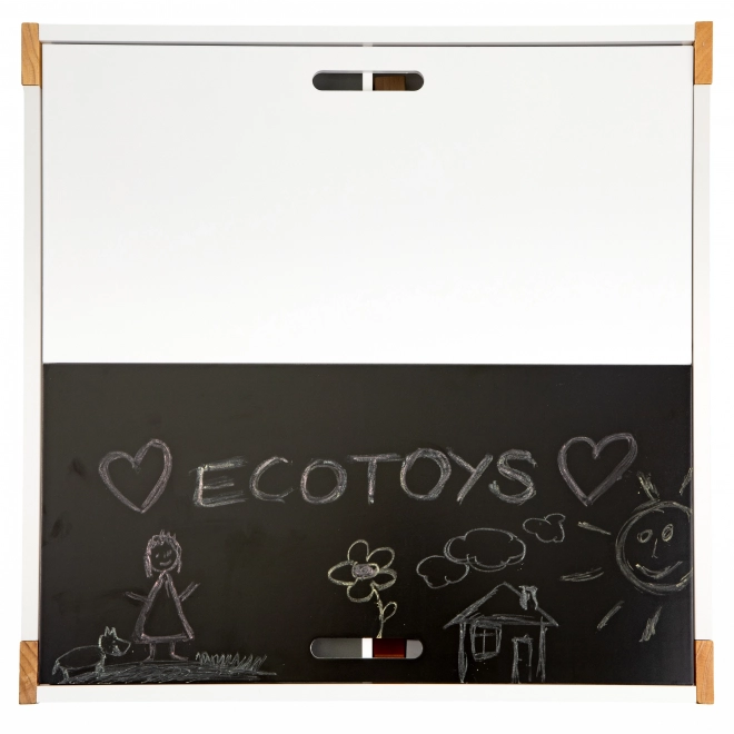 ECOTOYS Drewniany stolik dziecięcy z tablicą i dwoma krzesełkami