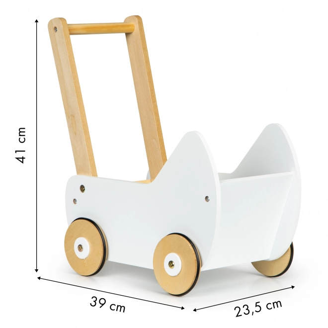 ECOTOYS Drewniany wózek dla lalek biały