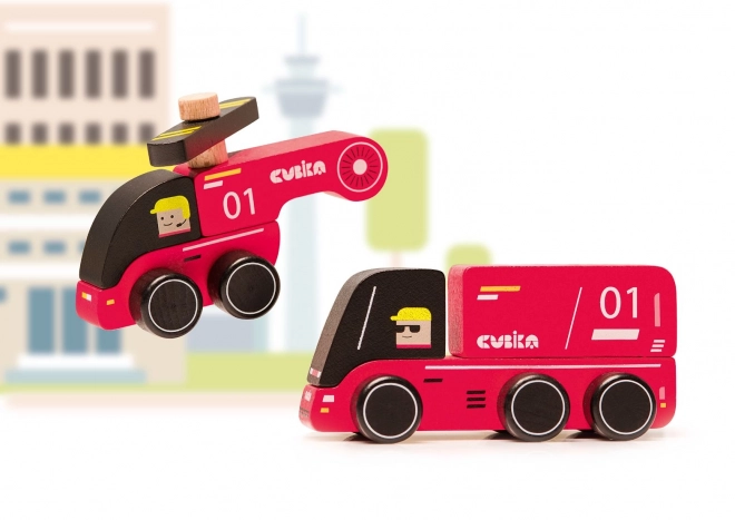 CUBIKA 15559 Strażacy - drewniane autko z helikopterem