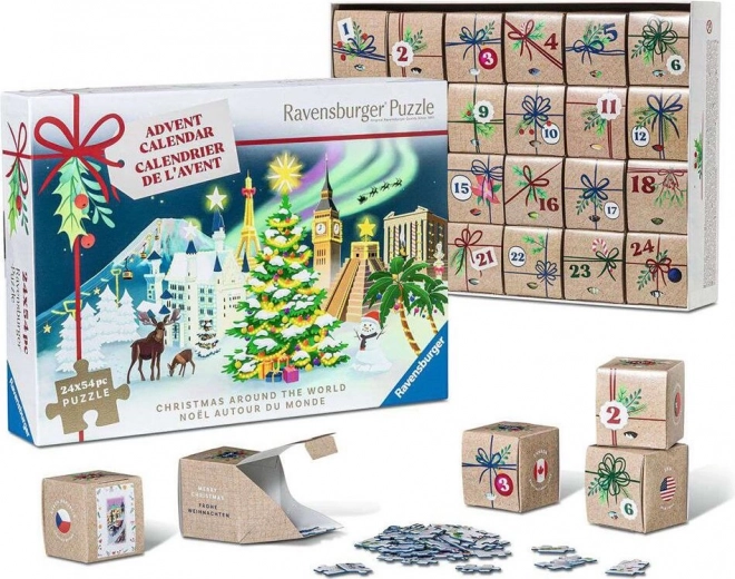 Kalendarz adwentowy puzzle RAVENSBURGER – Boże Narodzenie na całym świecie, 24×54 elementy