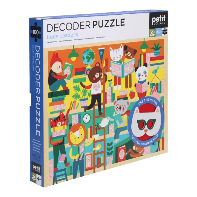 Petit Collage puzzle biblioteka z okularami 3D