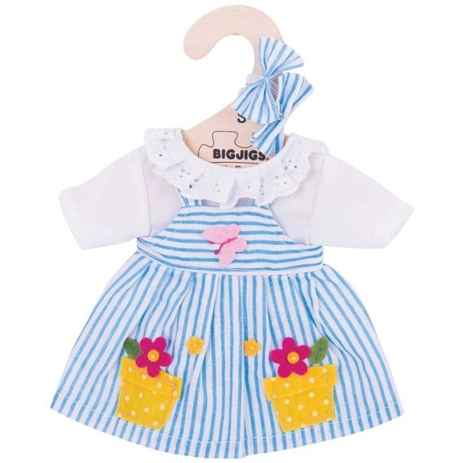 Bigjigs Toys Niebieska paskowana sukienka dla lalki 28 cm