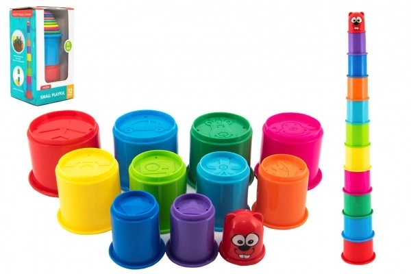 Kostka piramidowa układanka okrągła plastik 11szt w pudełku 11x20x11cm 12m+