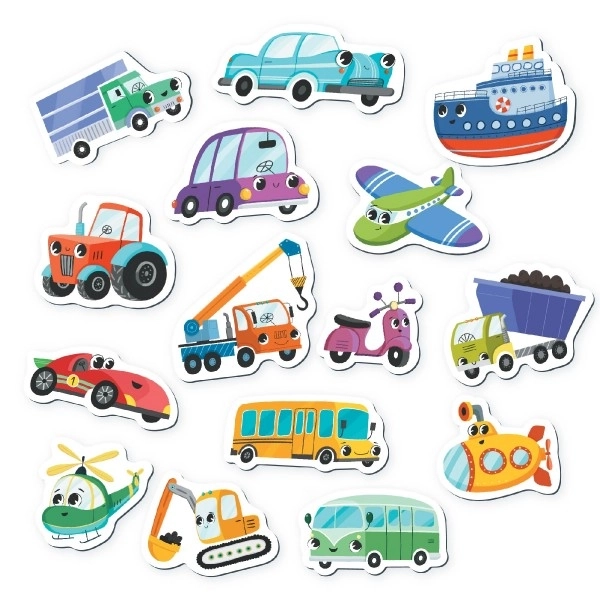 Magnesy Środki Transportu 15 sztuk w pudełku 17x11x3cm