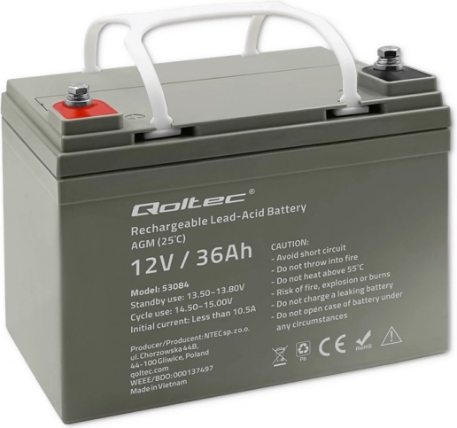 Akumulator AGM 12 V 36 Ah, maks. 540 A – QOLTEC