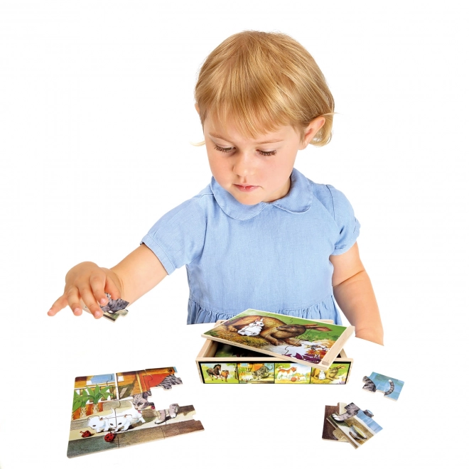 Drewniane puzzle zwierzęta w pudełku