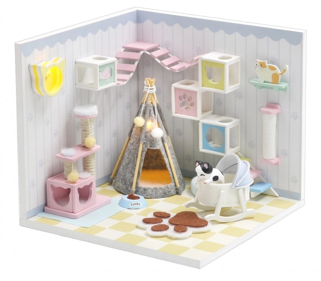 Dziewięć miniatura domku przytulna łazienka/Dom kota Miau