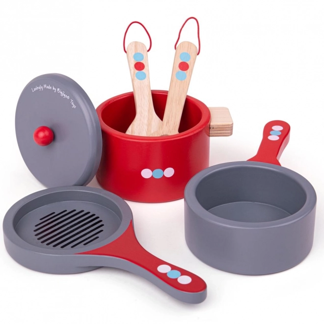 Bigjigs Toys Drewniany zestaw naczyń z kropkami