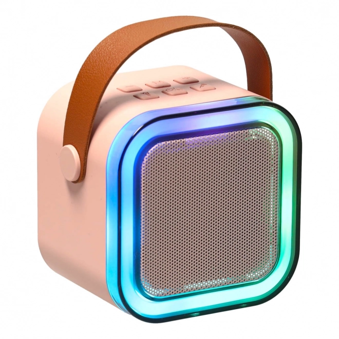 Zestaw karaoke 2 mikrofony + przenośny głośnik BLUETOOTH USB LED różowy