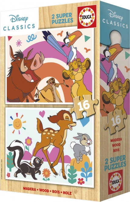 Drewniane puzzle Król Lew i Bambi od Educa