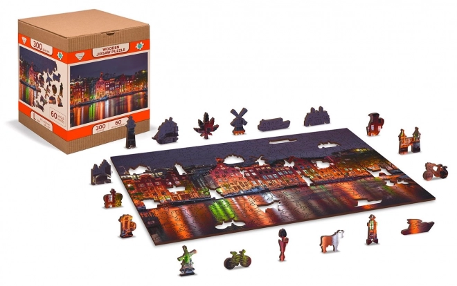 Drewniane puzzle Nocny Amsterdam