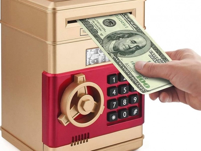 Elektroniczna skarbonka sejf z kodem dostępu złoty