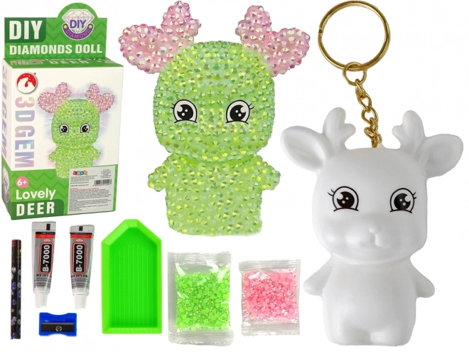 DIY Diamentowy renifer DIY Kryształy 3D Zestaw breloków do kluczy – zelený